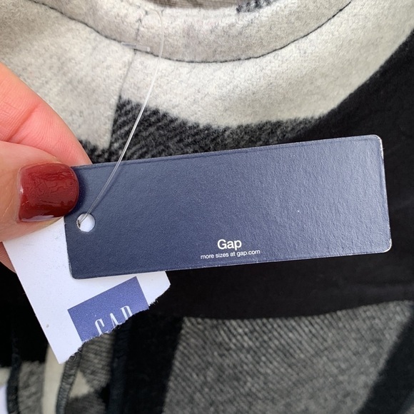 Gap Wool Blend Buffalo Plaid Drape Front Vest - Black/Off White - Picture 12 of 14